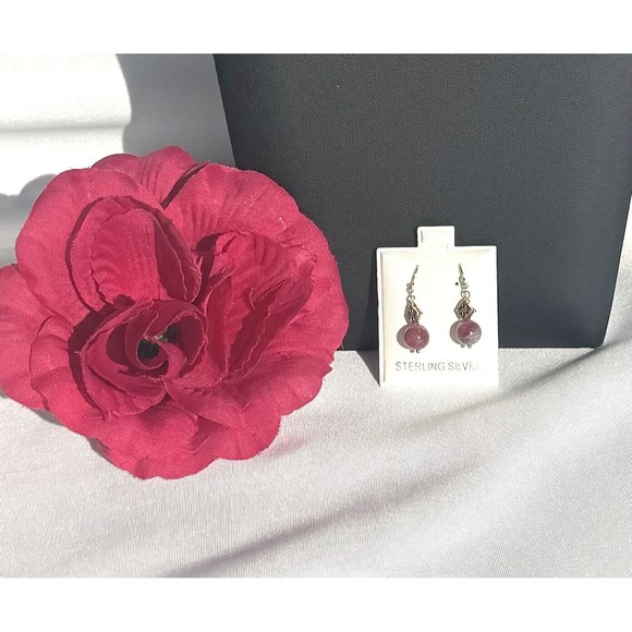 Sterling Silver Pink Tourmaline Bead Earrings 8mm - Picture 4 of 8